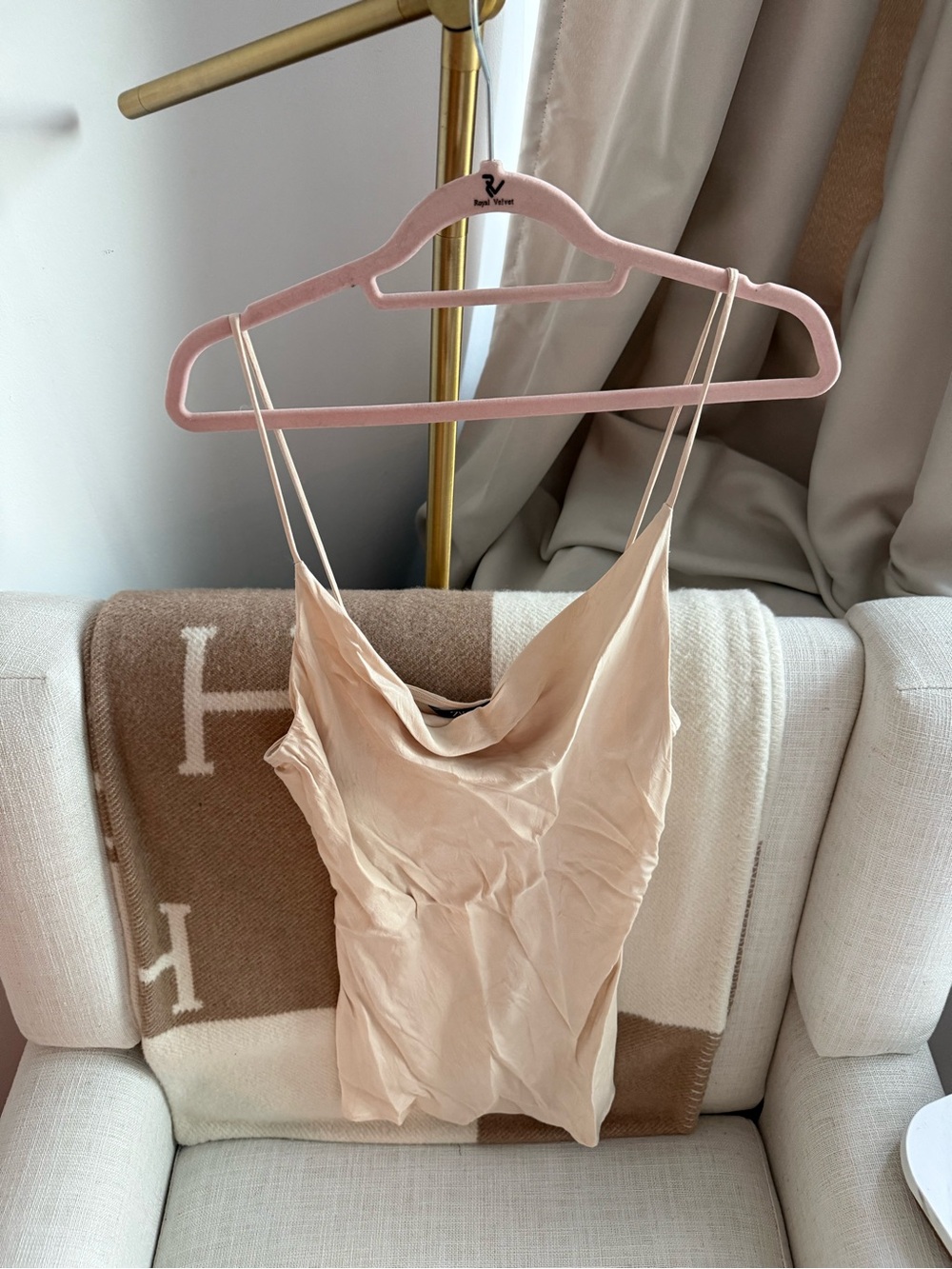 Zara Beige Satin Cowl Neck Camisole